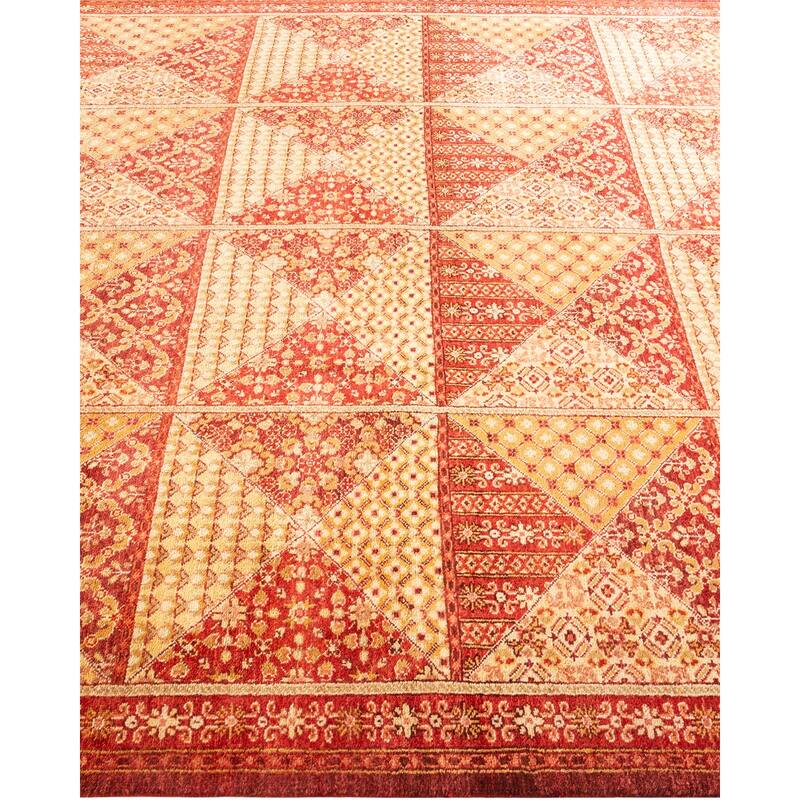 Overton Hand Knotted Wool Contemporary Oriental Orange Area Rug - 6' x 9'