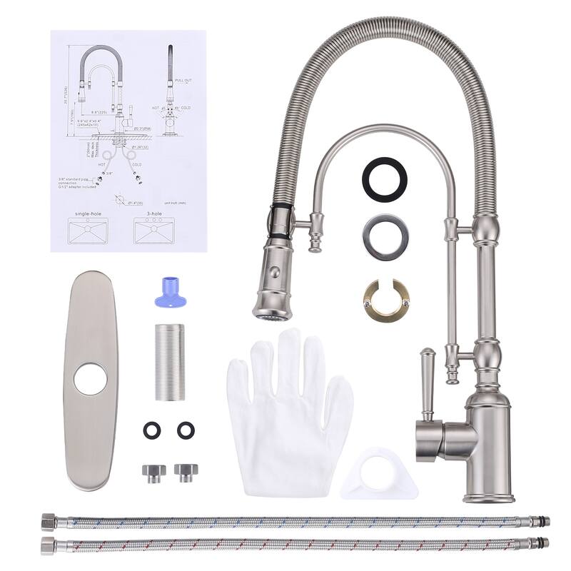 WOWOW Single Handle Gooseneck Pull Down Sprayer Kitchen Faucet