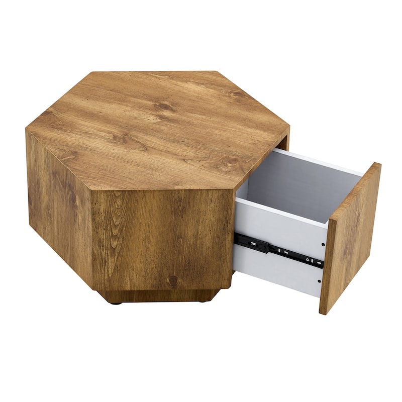 GDFStudio Elowen Wood Coffee Table with Hexagonal Design and Drawer