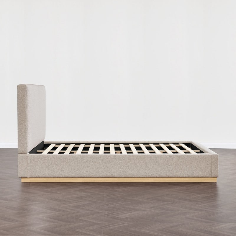 Spruce & Spring Modern Boucle Upholstered Platform Bed with Solid Wood Frame