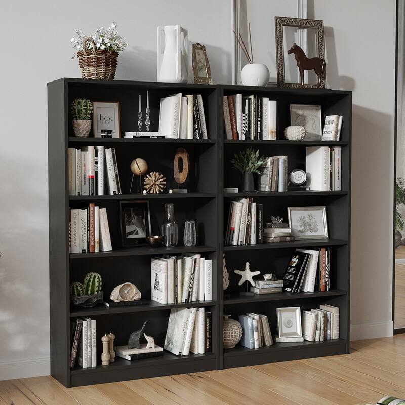 5 Shelf Modern Wood Bookshelf - 60 Inch Tall, Wide Manga & Bookcase for Bedroom & Living Room Library Bookcase