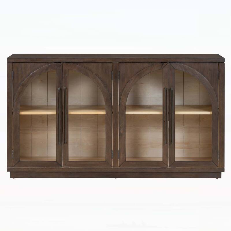 4-Door Storage Cabinet with Glass Doors and Arched Design