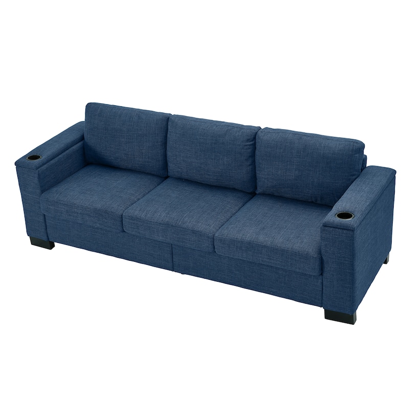93.7" Modern Style Sofa Fabric Couch,Square Arm Sofa With Cup Holder,Storage Sofa,Upholstered Polyester