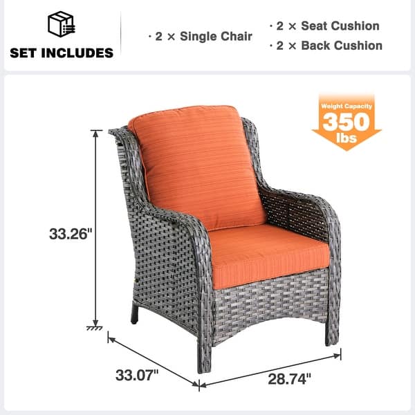 dimension image slide 3 of 9, OVIOS 2-piece Patio Wicker Chairs Set