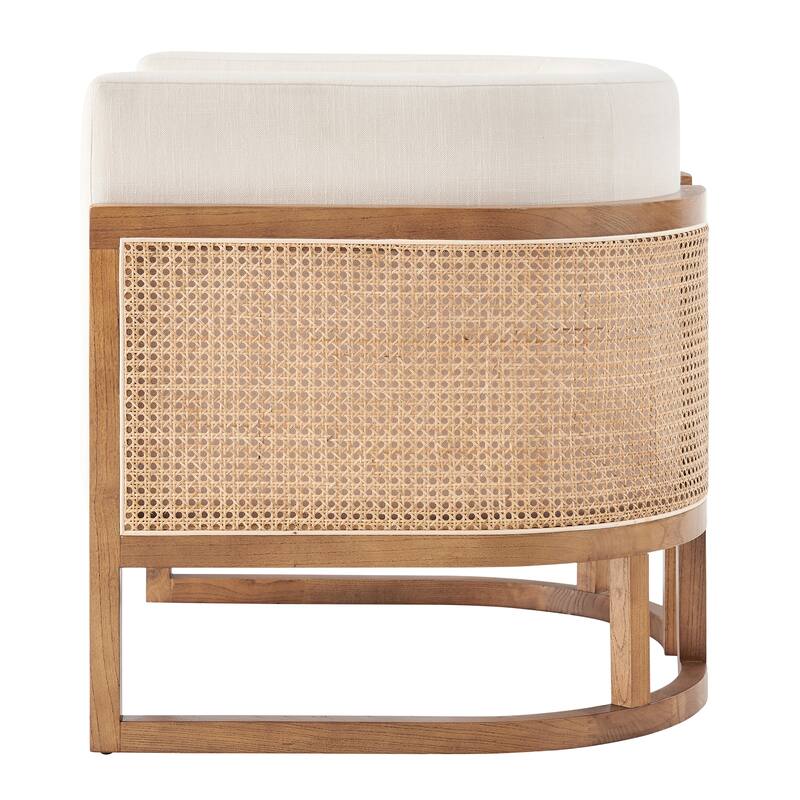 NPD Furniture Velma Linen Accent Arm Chair with Rattan