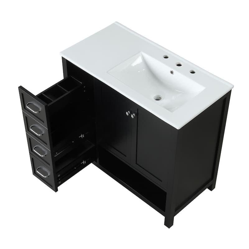 Roomfitters 36" Bathroom Vanity with Sink Top Cabinet with 2 Doors 2 Drawers Open Shelf Solid Wood and MDF Boards