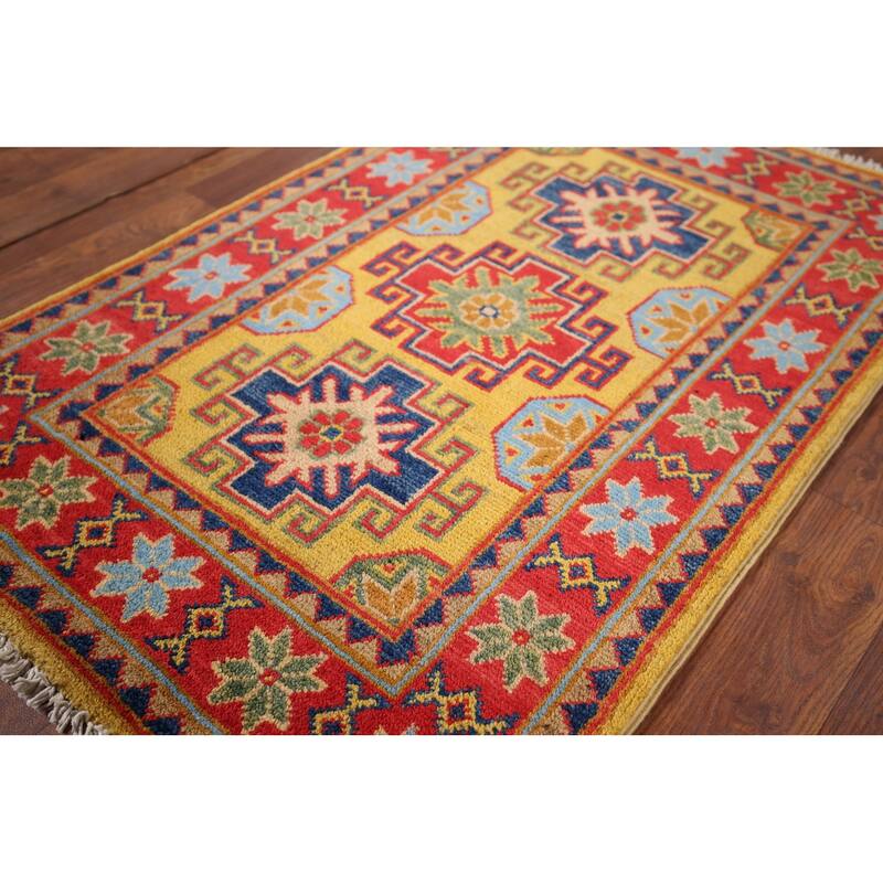Yellow Kazak Oriental Foyer Rug Handmade Wool Carpet - 2'0" x 3'0"