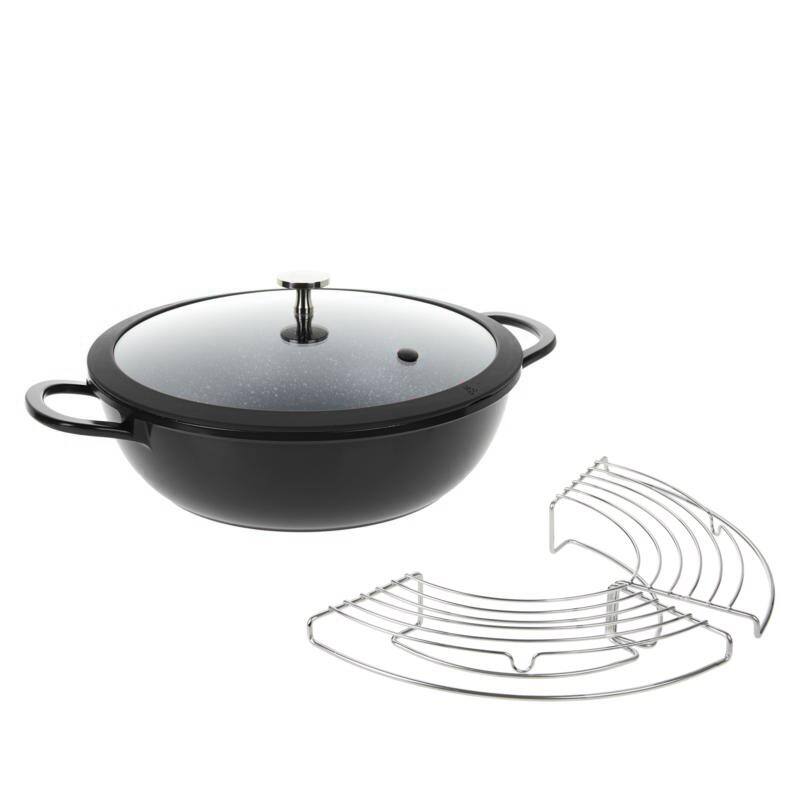 Curtis Stone 4.5-Quart Cast Aluminum Multi-Pan w/Lid & Multi-Use Rack 777-973 Refurbished - Black