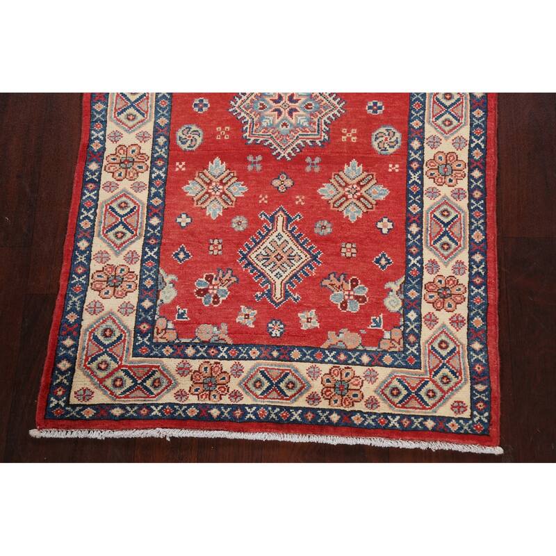Hand Knotted Oriental 100% Wool Carpet Traditional Geometric Red Kazak Area Rug - 5' 0'' X 3' 1''