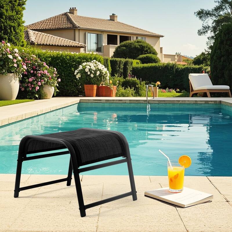 Steel-Framed Fabric Footstool – Versatile Indoor/Outdoor Footrest & Seat - Black
