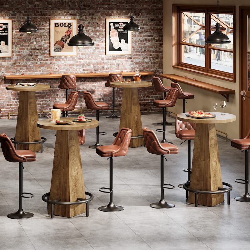 Home Bar Unit, High Round Bar Table with Footrest for Pub, Dining Room, Kitchen - 23.62" L x 23.62" W x 37.4" H