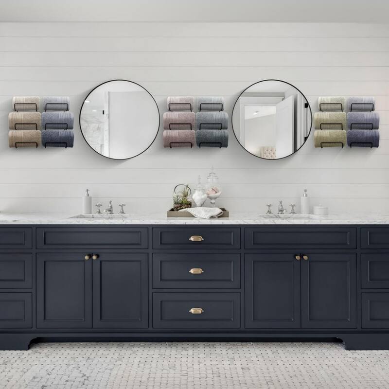 Bathroom towel rack, 6-tier roll-up or fold-out towel rack with floating shelves.