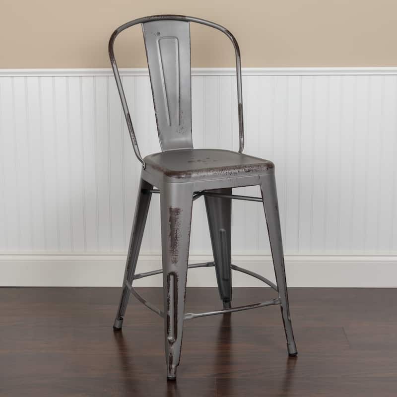 Distressed Metal Indoor/ Outdoor 24-inch Counter Stools (Set of 4)