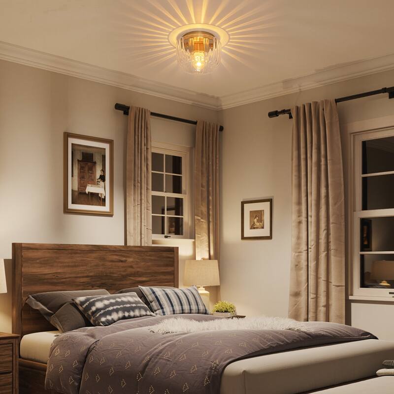 1-Light 6.3" Modern Glam Dome Clear Striped Glass Shade Flush Mount Ceiling Light/Wall Sconce for Hallways, Porch, Bedroom