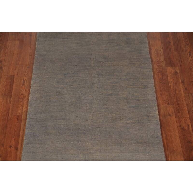 Gray & Beige Modern Gabbeh Runner Rug Handmade Wool Carpet - 2'8" x 9'6"