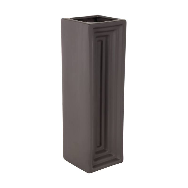 Ceramic Geometric Concaved Rectangular Vase - Black - Roche River Decor