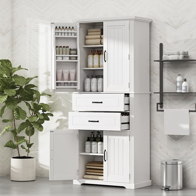 Multifunctional Storage Cabinet - Door & Drawer Organizer with Adjustable Shelf & Storage Shelves