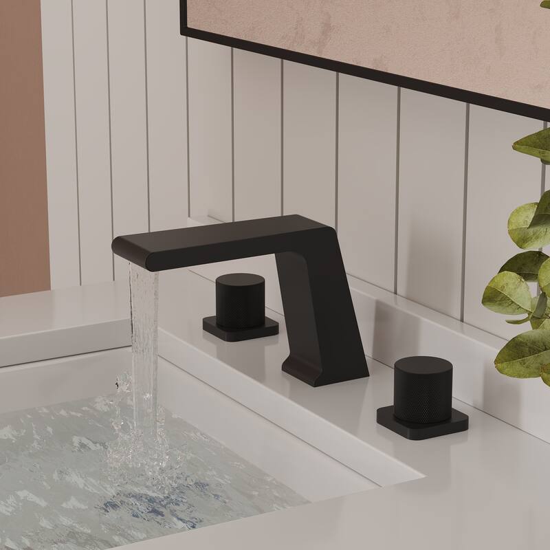 Widespread Bathroom Faucet, Double Handle 3 Hole Bathroom Sink Faucet Waterfall Spout - Black