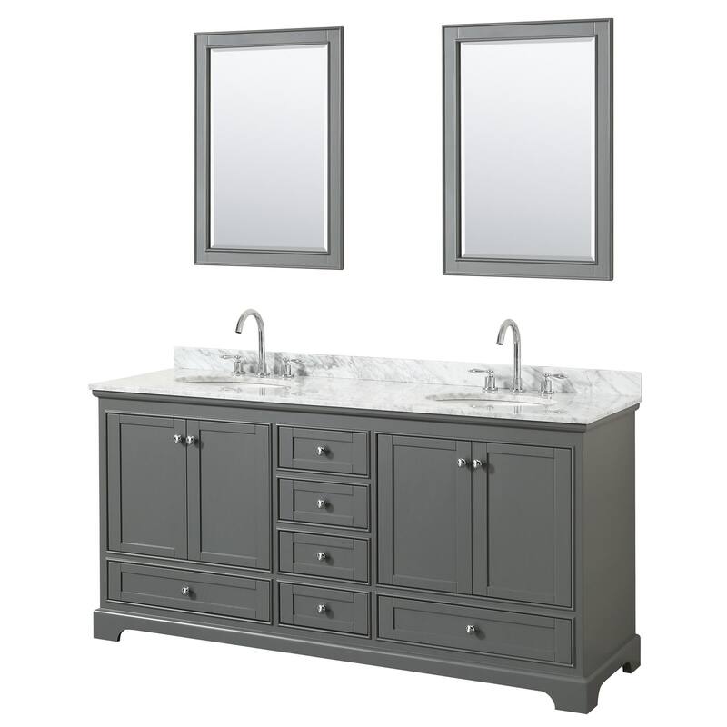 Wyndham Collection Deborah 72" Free Standing Double Vanity Set with - Dark Gray / White Carrara Marble Top / Polished