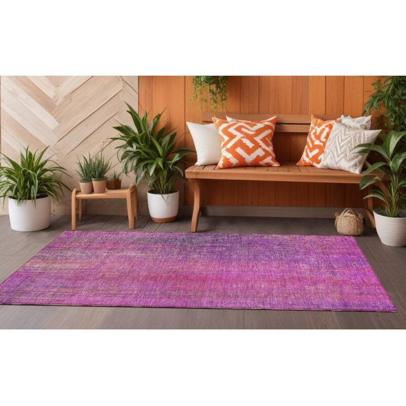 Maz Stripe Weather Resistant Classic Meets Modern Runner Outdoor Rug - 8' Runner - Purple