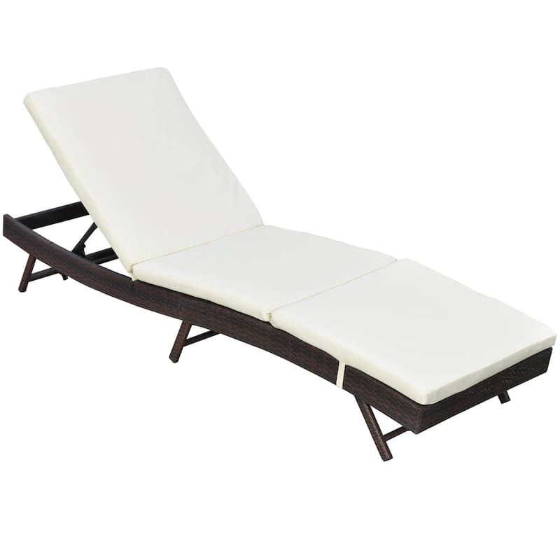 Patio Chaise Lounge,5 Position Rattan Recliner,Cushioned Pool Chair