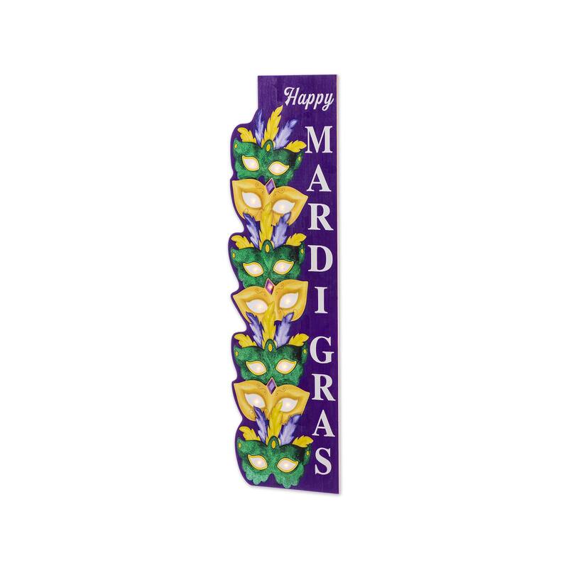 Glitzhome 41.75"H Mardi Gras Lighted Wooden Stacked Masks Porch Decor w/Timer
