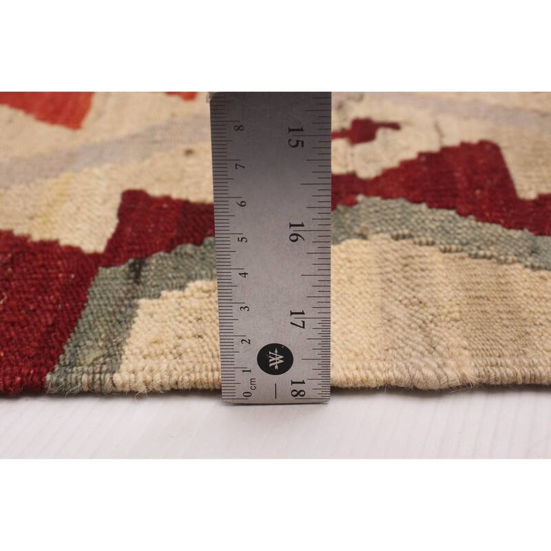 ECARPETGALLERY Flat-Weave Bold and Colorful Cream Wool Kilim - 5'11 x 8'0