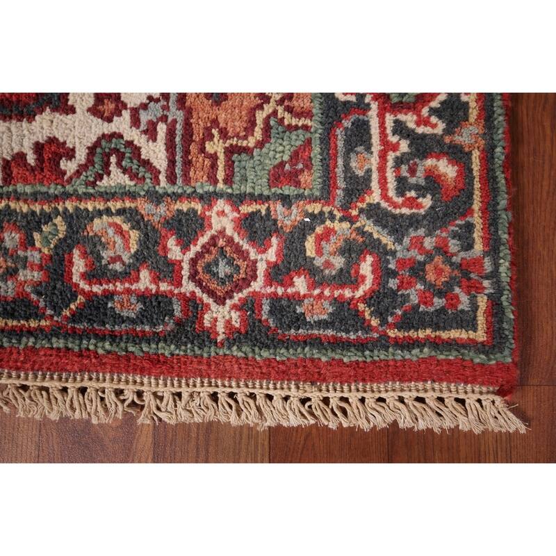 Red Heriz Serapi Runner Rug Hand-Knotted Geometric Wool Carpet - 2'6"x 7'11"
