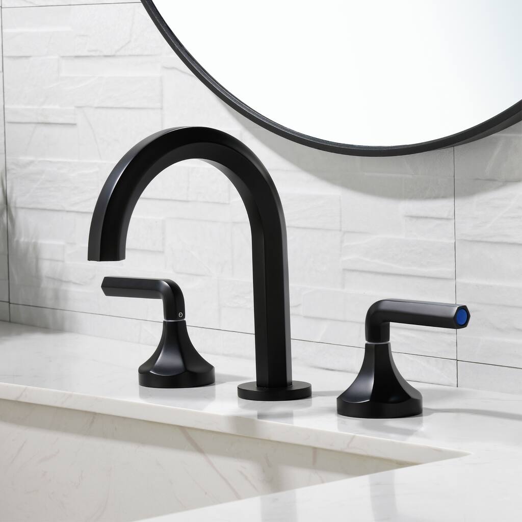 Double Handle 8 Inch Brass 3 Hole Widespread Bathroom Sink Faucet