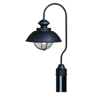 Harwich 1L Black Coastal Outdoor Dome Barn Post Light Clear Glass - 10-in W x 20.5-in H x 12.75-in D