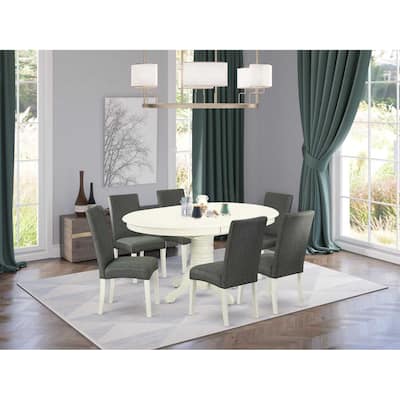 Dinette Set 7Pc Oval Table w/ Leaf & 6 Chairs - Cottage Style Kitchen Table Set