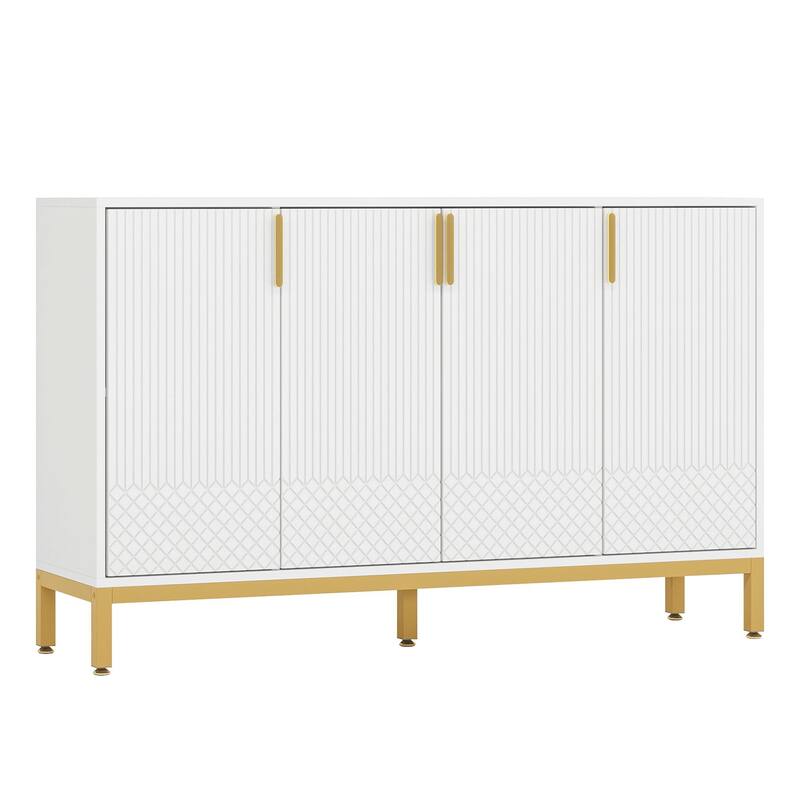 59" Luxury White & Gold Buffet Sideboard Cabinet