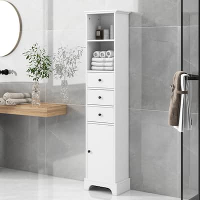 Bathroom Freestanding Storage Cabinet arrow Bathroom Storage Cabinet with 3 Drawers and Adjustable Shelves