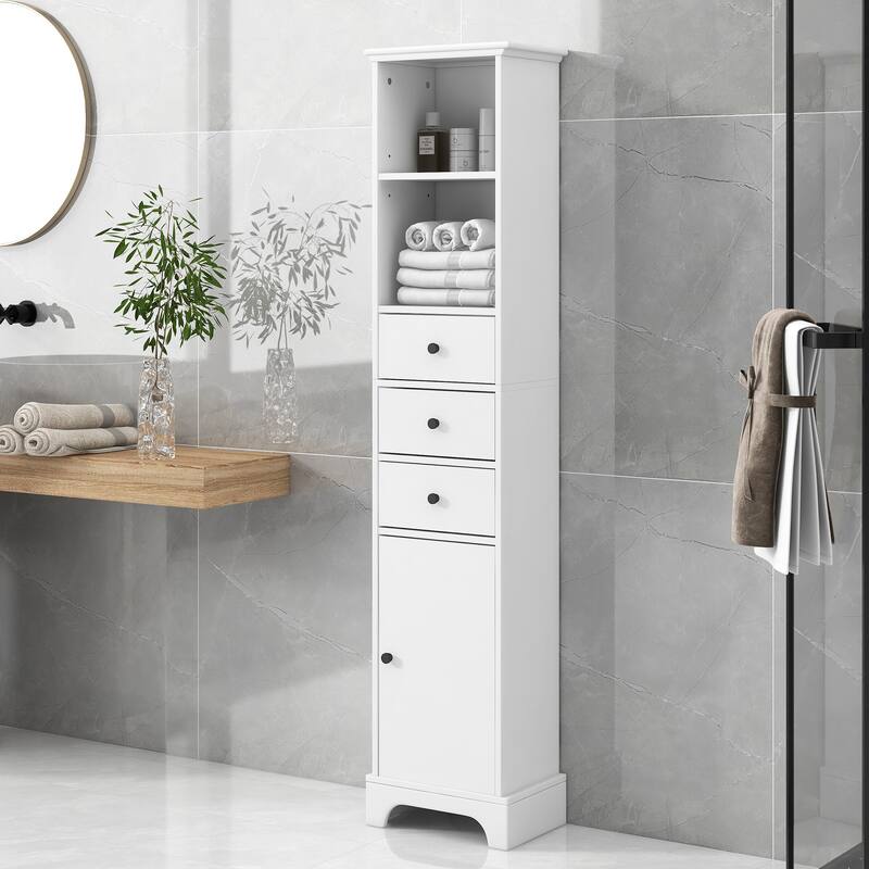 Tall Bathroom Cabinet, Freestanding Storage Cabinet with 3 Drawers and Adjustable Shelf, MDF Board with Painted Finish