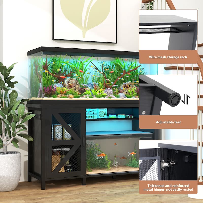 52 Inches Metal Fish Tank Stand With Electrical Outlet For Storage Of Fish Tank Accessories