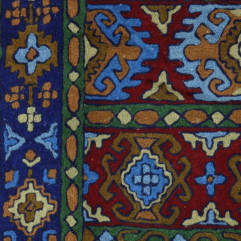 Handmade Blue Tile Palace Wool chain stitch rug (India ) - Big