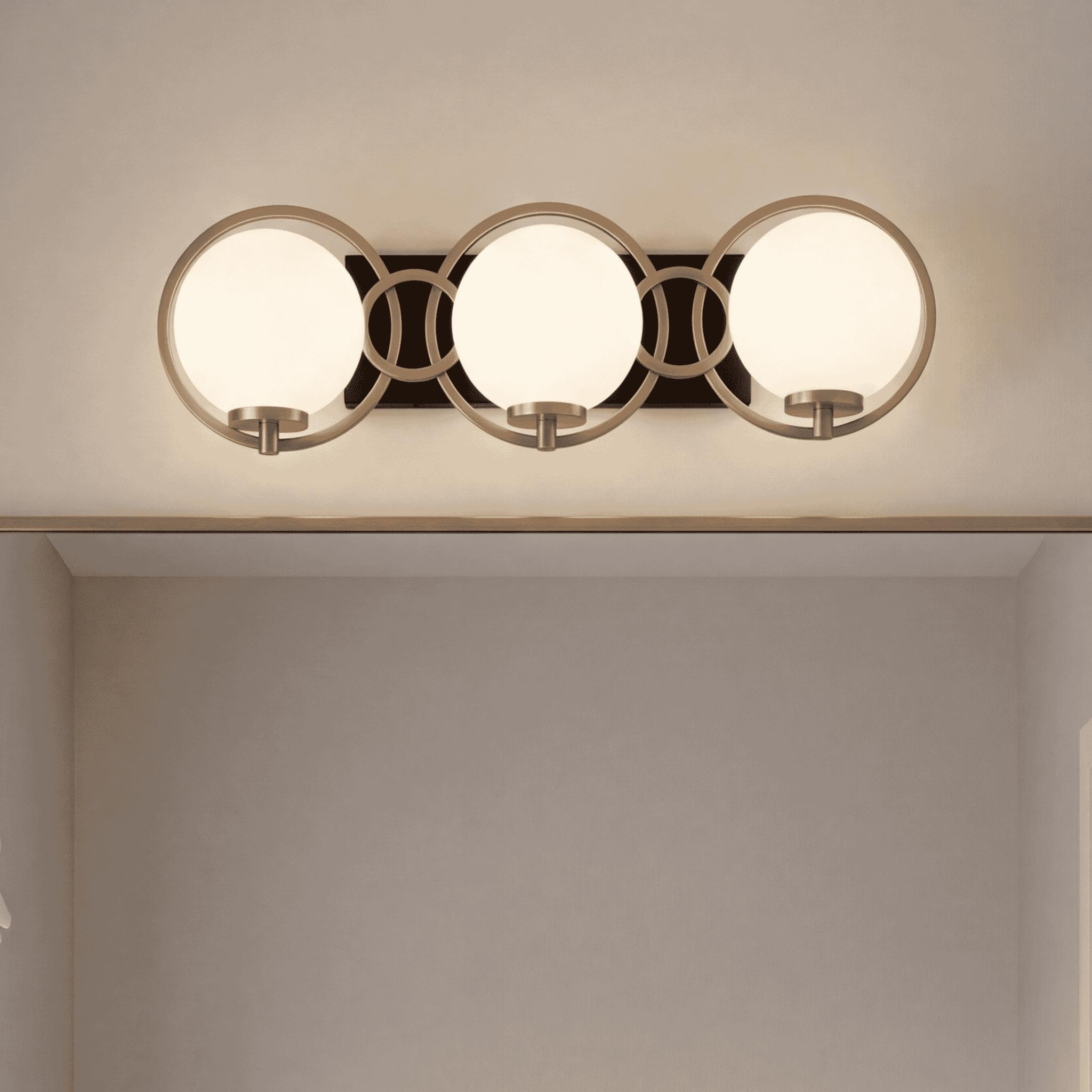 Alhambra 3-Light Bathroom Vanity Light in Matte Black with Warm Brass