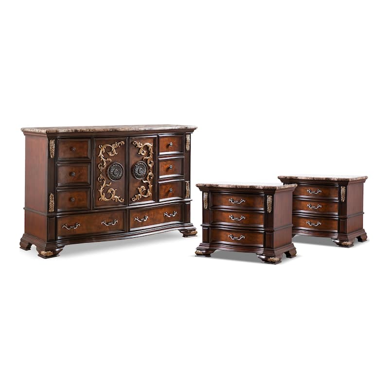 Furniture of America Cresswell Traditional 3-Piece Dark Cherry and Oak Wood Dresser and 2-Nightstand Bedroom Set