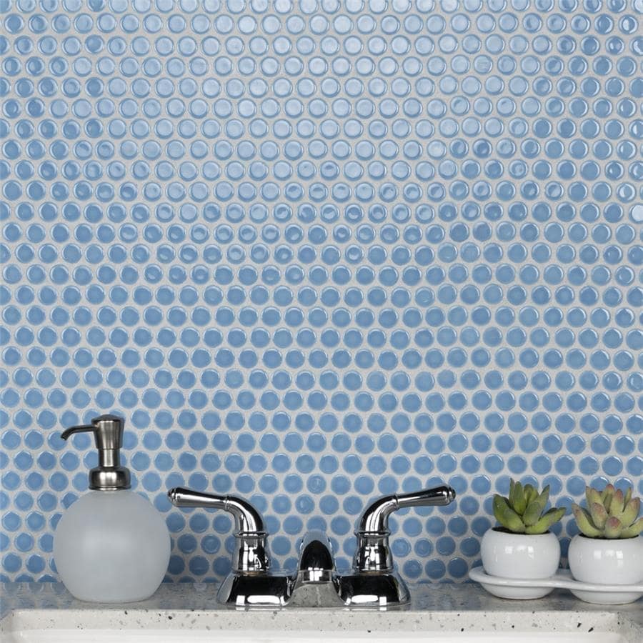 Merola Tile Hudson Penny Round Light Blue 11-7/8" x 12-5/8" Porcelain Floor and Wall Tile