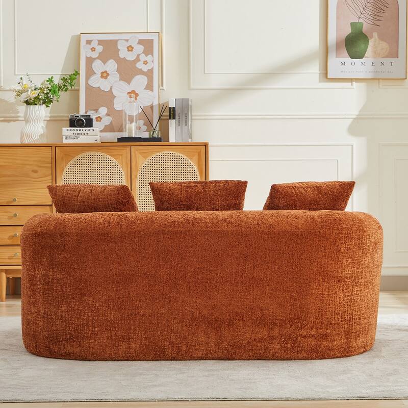 63.2" Modern Small Loveseat Sofa, Chenille Boneless Couch, Deep Seat Sofa with 3 Pillows