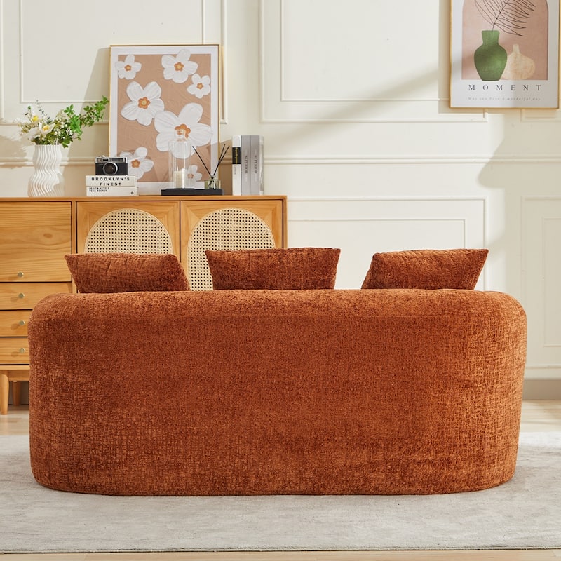 Curved Loveseat 2-Seater Sofa Couch, Minimalist Orange Sleeper Sofa Couch with Pillows for Living Room