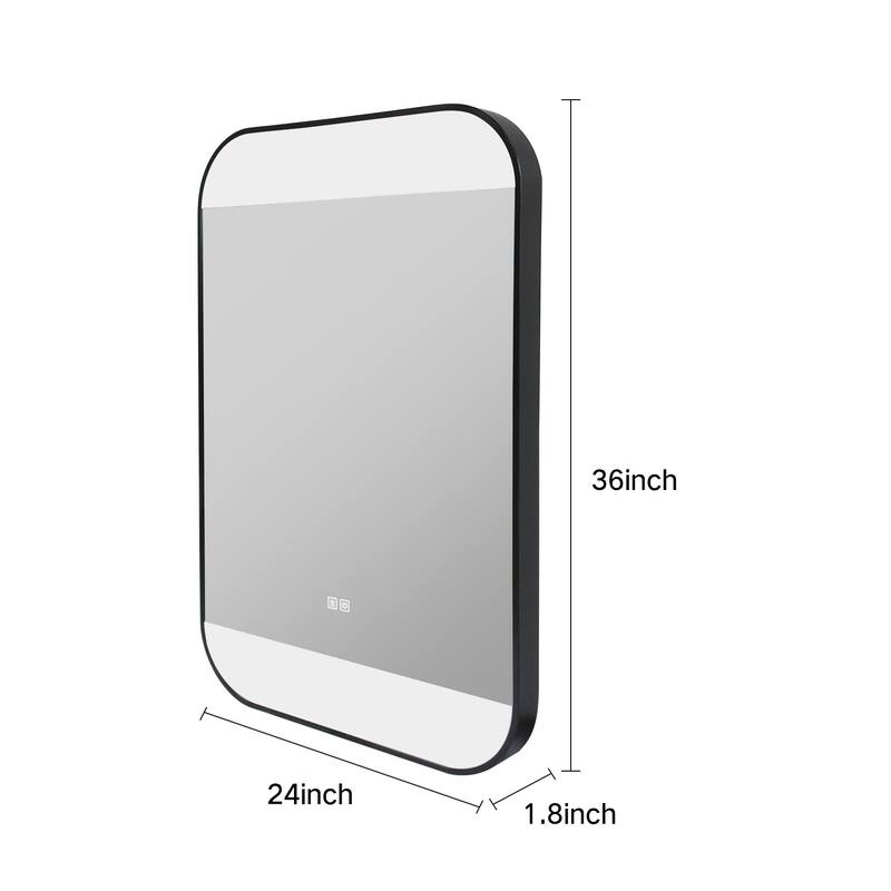 24" x 36" Rectangle Metal Frame LED Anti-fog Bathroom Wall Mirror