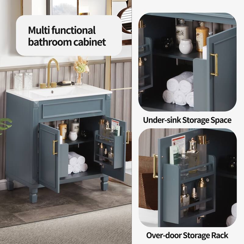 Modern 30" Freestanding Bathroom Vanity Cabinet Wood Frame with Ceramic Sink and Soft-Close Storage