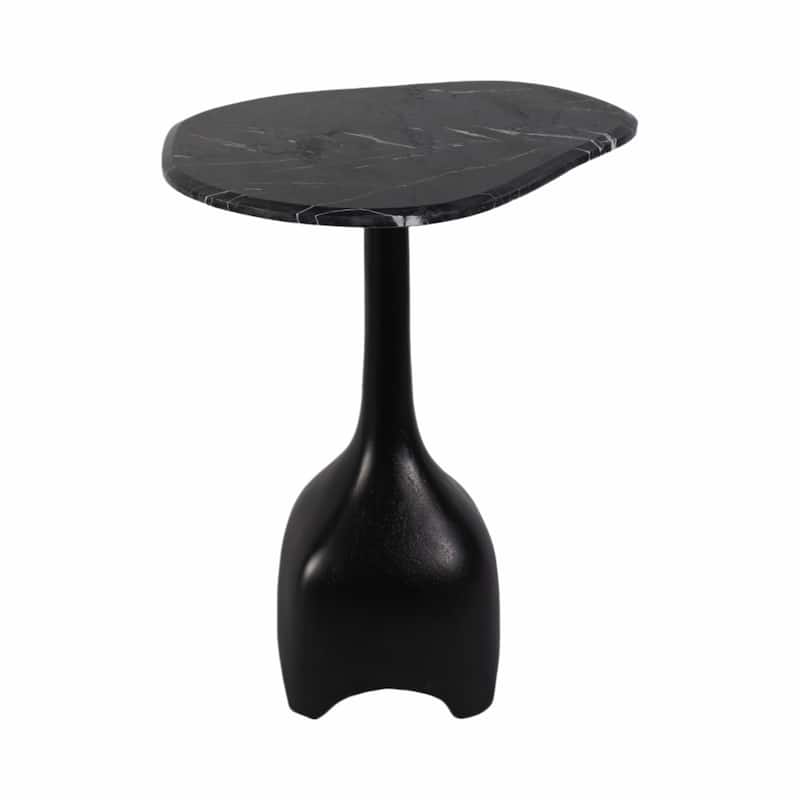 Curved Marble Top with Metal Base End Table - Black, 21 in.