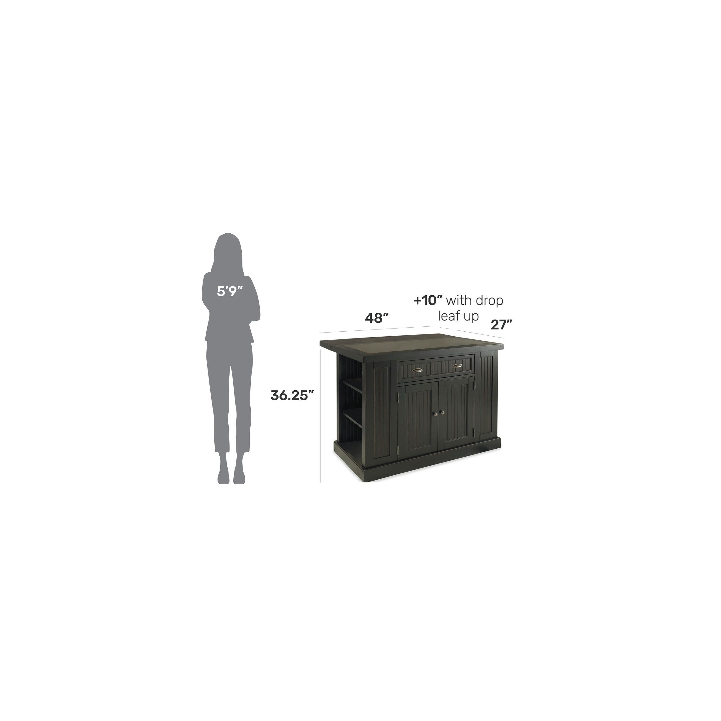 Nantucket Black Wood and Granite Inlay Kitchen Island - On Sale