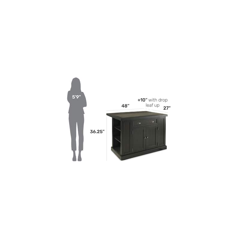 Nantucket Black Wood and Granite Inlay Kitchen Island