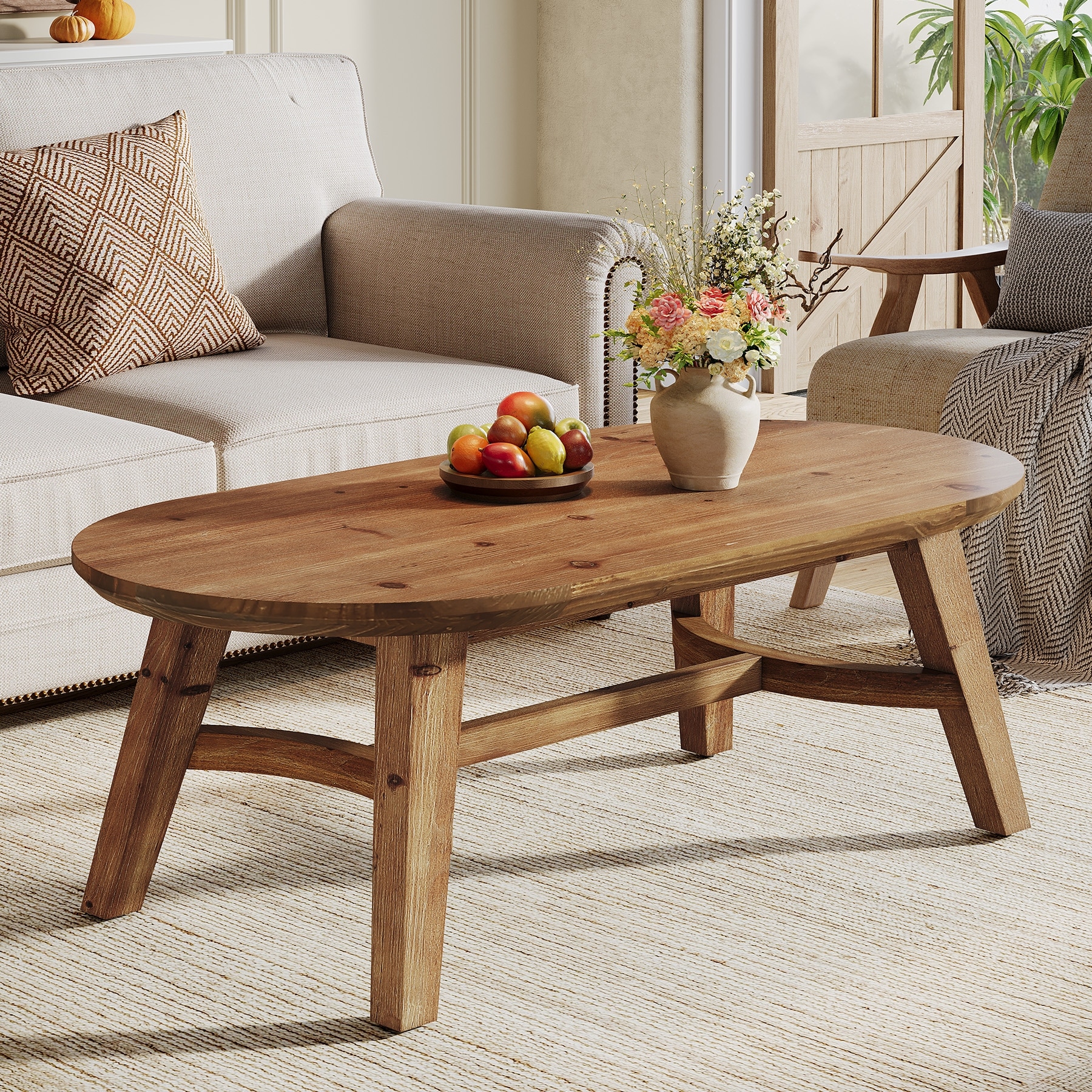 47.24-Inch Farmhouse Solid Wood Coffee Table