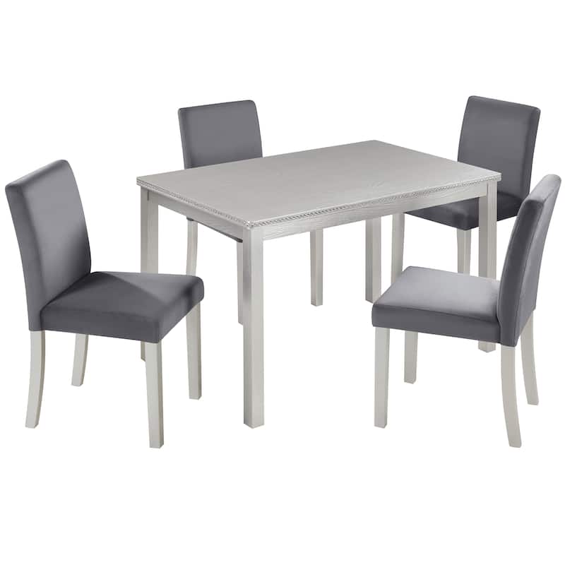 5 Piece Wooden Dining Table Set with a Rectangular Table and 4 Upholstered Chairs, with Crystal Decoration and Chairs Set