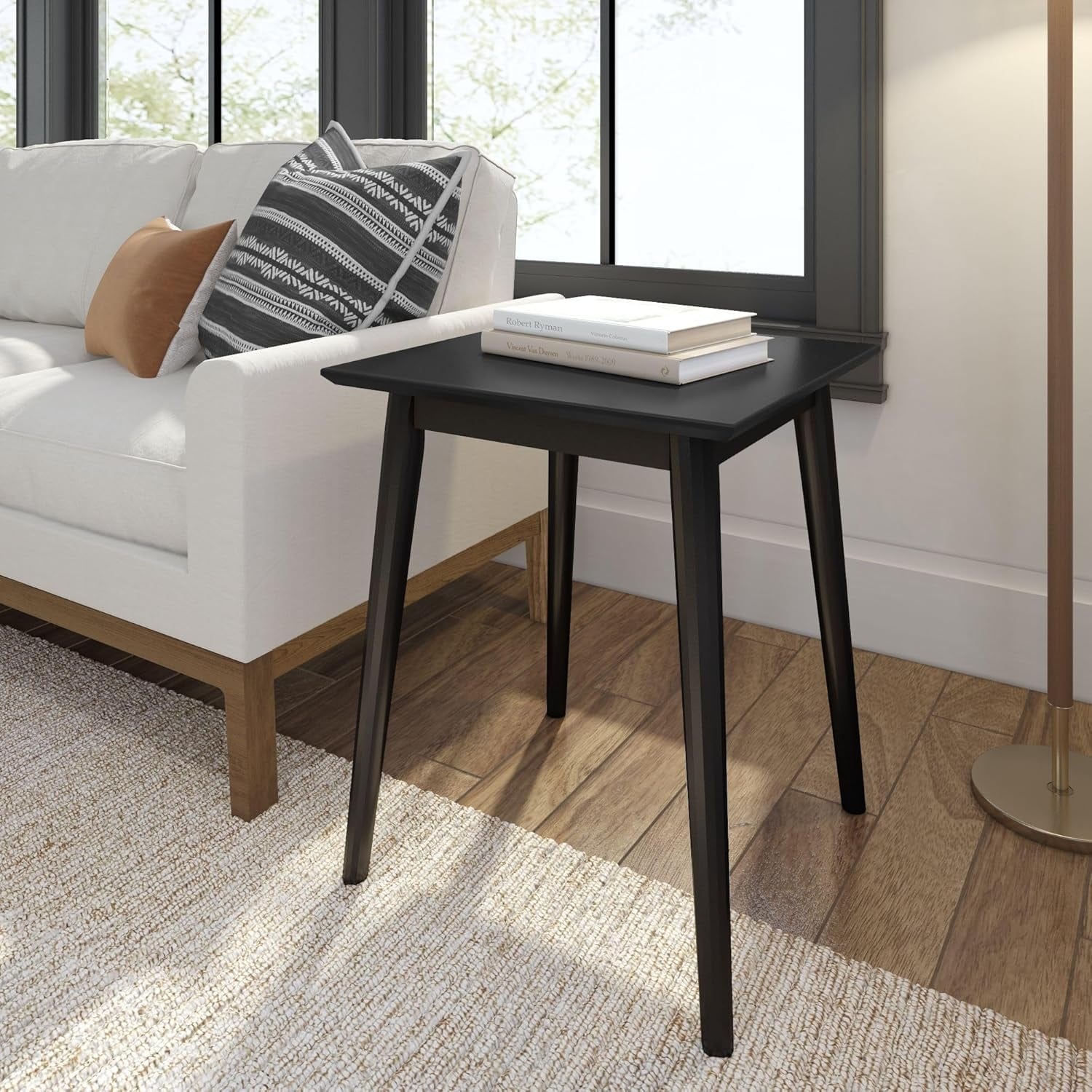 Modern Square Wooden Side Table, Minimalist End Table for Living Room or Office, Black Finish