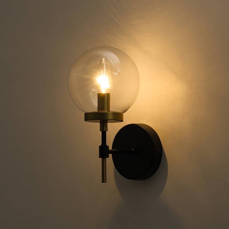 Modern 1-Light Two-Tone Clear Glass Armed Wall Sconce - 5.9 in